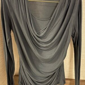 LOFT Charcoal Drape Neck Blouse